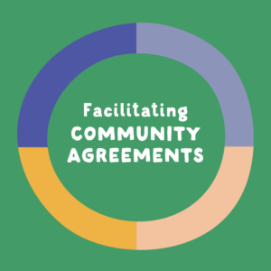 Circle graphic with text that says Facilitating Community Agreements